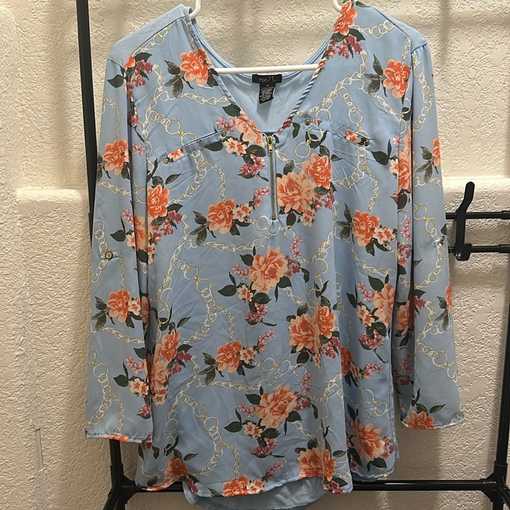 rue21 Summer Blouse with Chain and Floral Detail